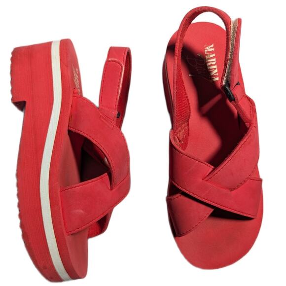 Vtg Y2K Marina Bay Red Chunky Foam Platform Slingback Beach Sandals Sz 6 - Picture 1 of 7